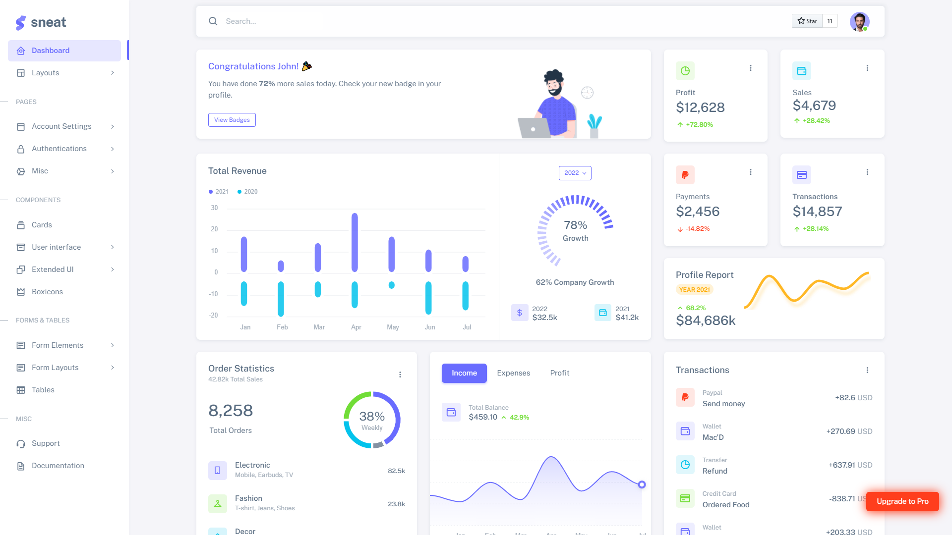 Sneat Free Bootstrap 5 Admin Template