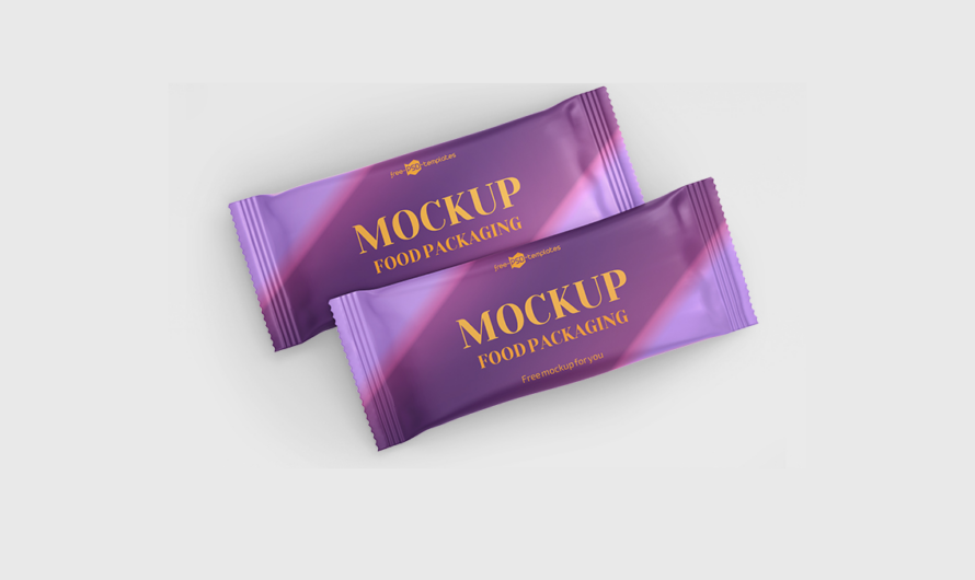 A free chocolate, sweet & biscuit bar wrapper food packaging packshot PSD mockup template for download